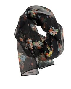 8 foulard en soie noir à fleurs