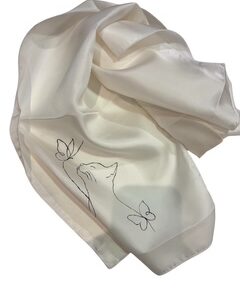 9 foulard en soie blanc chat noir