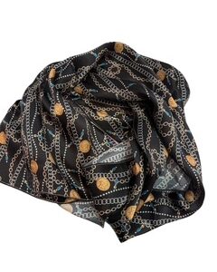 25 foulard en soie noir chaînes