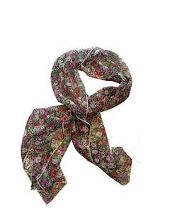 15 foulard vert à fleurs rouge/violet
